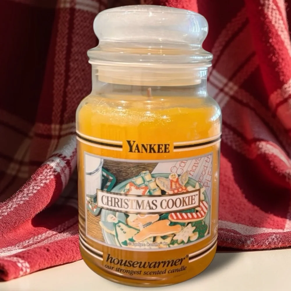 Yankee Candle Jar Christmas Cookie Rare Vintage Black Band Cream Yellow 22 Oz